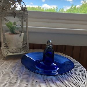Handblown Cobalt Blue Glass Bird Bath